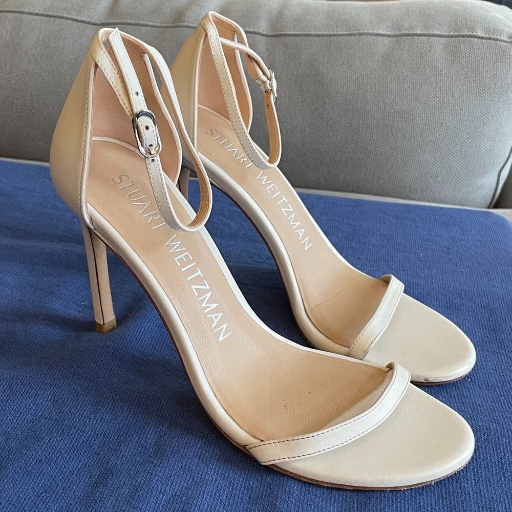 Stuart Weizman Nudistsong Strap Sandal (Size 7 - White - Leather) - Picture 1 of 9